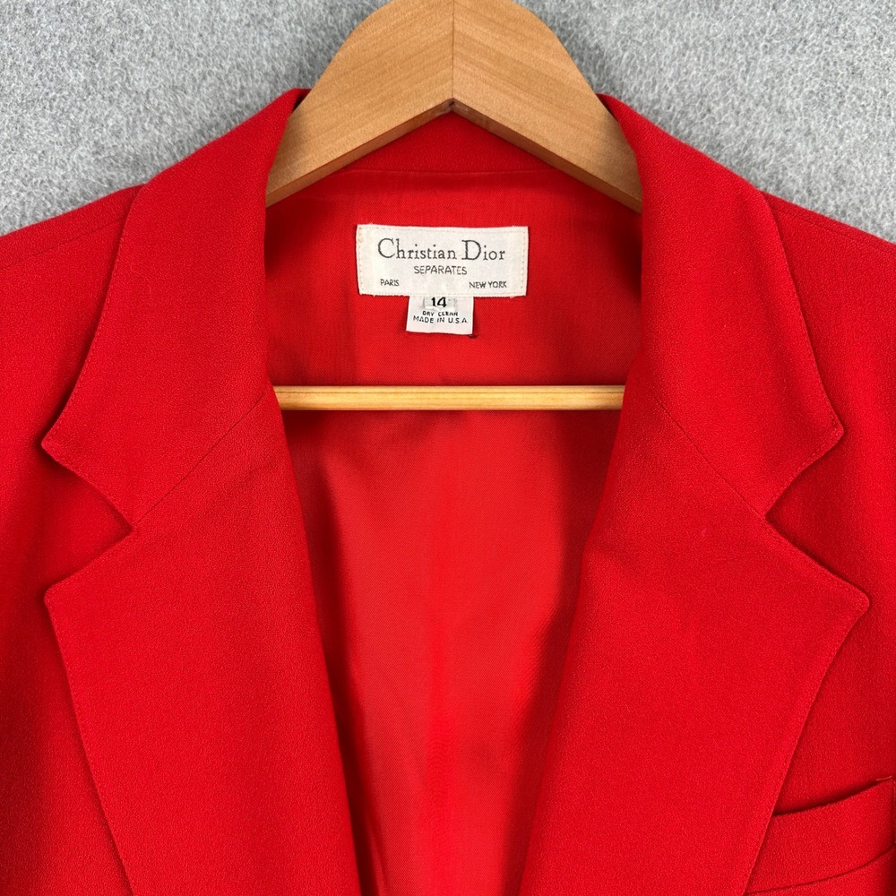 Vintage 80s Christian Dior Blazer Womens 14 Red 100% Pure Wool Single Button USA
